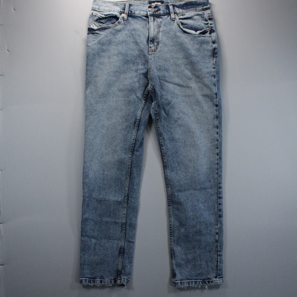 RSQ Slim Taper Jeans Mens 33x32 Light Acid Stonewash Blue Y2K Skater Leather Pat